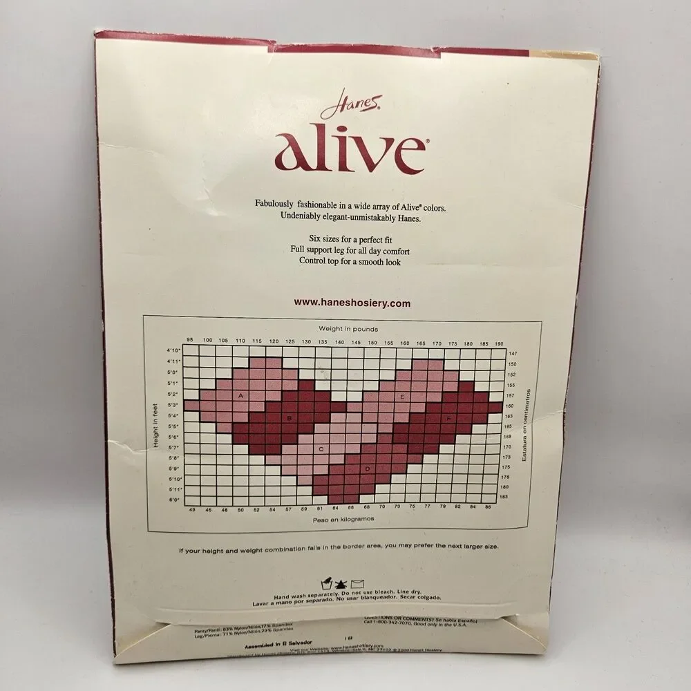 VTG Hanes Alive Full Support Control Top Reinforced Toe Pantyhose Size F (Jet)